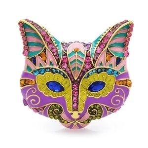 Colorful Cat Face Brooch Pin Metal Base